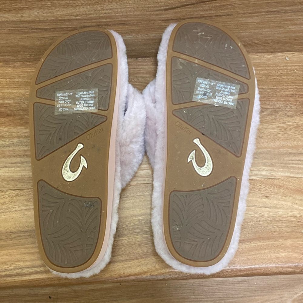 Olu Kai Kipe'a Heu Shearling Flip Flop Slippers in Pink Clay Size 11 - Picture 9 of 11